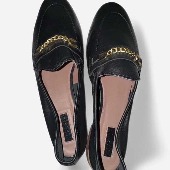 Black Leather Loafers with Gold Chain - Picture 2 of 4